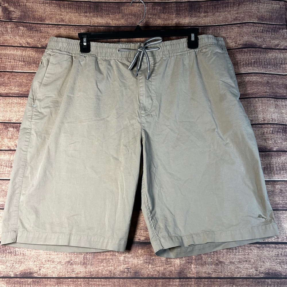Tommy Bahama Oceanside Poplin Pull On Khaki Shorts Mens 2XL Tall Cotton Blend
